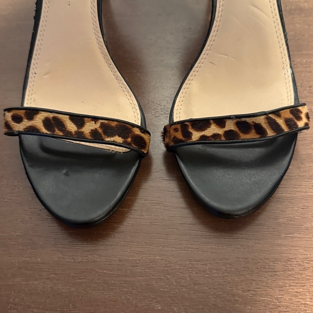 Banana Republic leather/calf hair leopard print heeled sandals Size 8 EUC Sexy - Picture 5 of 13
